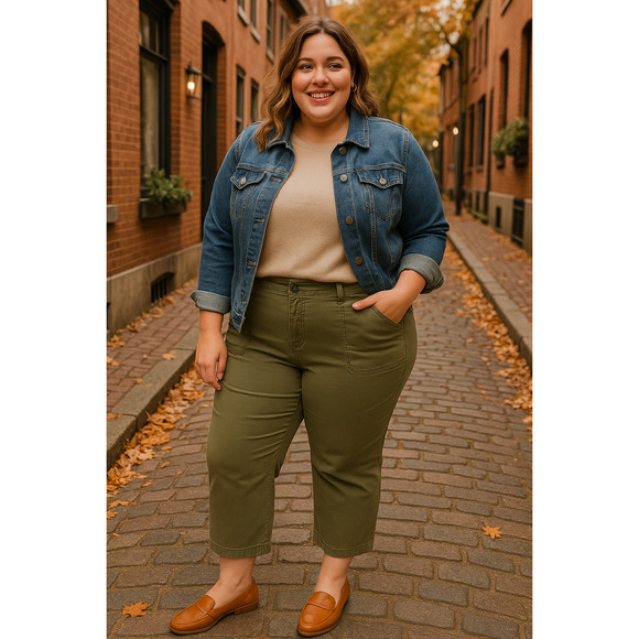 Torrid Olive Green Stretch Capri Pants Women’s Plus Size 20 Utility Crop Comfort - Picture 8 of 8